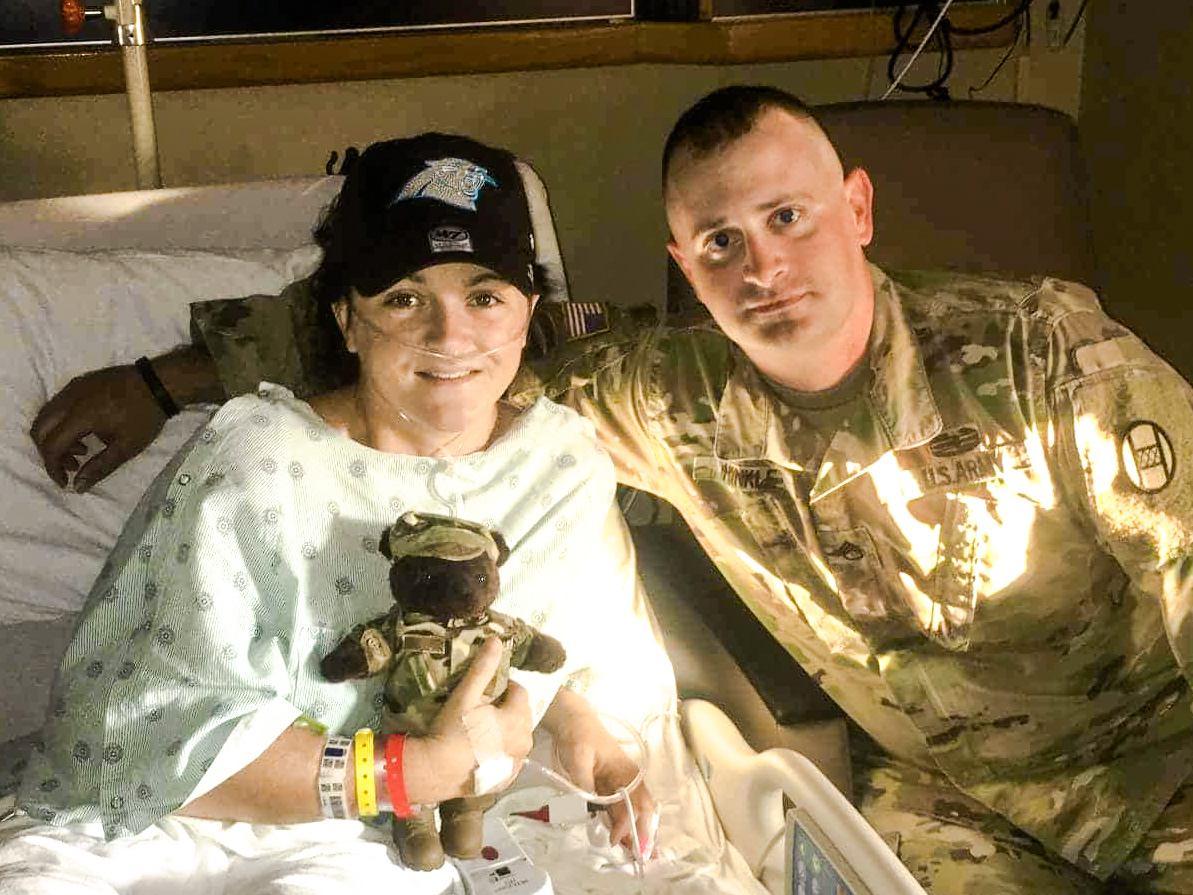 Brandy Guin (L) with Sgt Cory Hinkle in Carolinas HealthCare System hospital in Shelby, N.C., on Sept. 19, 2017. (Courtesy of Cory Hinkle)