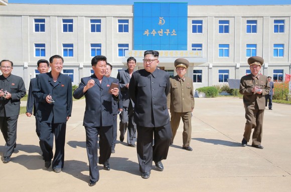 This undated picture released from North Korea's official Korean Central News Agency (KCNA) on September 21, 2017 shows North Korean leader Kim Jong-Un visiting the institute for research in the fruit farms at Kwail-?p County, South Hwanghae Province. (STR/AFP/Getty Images)