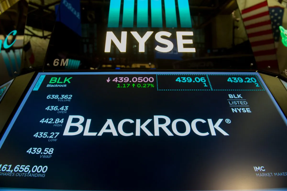BlackRock stock at the New York Stock Exchange on July 14. BlackRock, the world's biggest asset manager with $5.7 billion in AUM, announced it will absorb research costs on behalf of clients under MiFID II. (Bryan R. Smith/AFP/Getty Images)