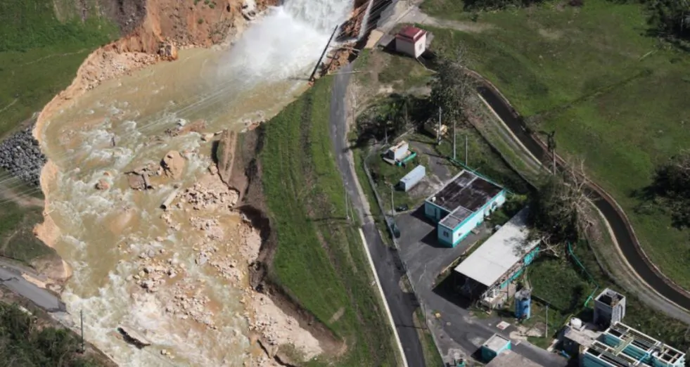 An aerial view shows the damage to the Guajataca dam. REUTERS/Alvin Baez