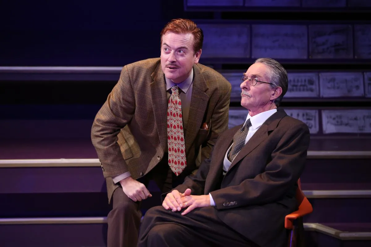 (L–R) Mark Shanahan and Stephen D'Ambrose in “Small World.” (Carol Rosegg)
