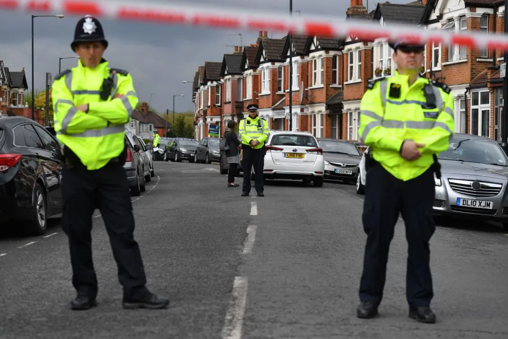 British police officers secure a cordon in a residential street in north-west London on April 28, 2017. File photo. (Ben Stansall/AFP/Getty Images)