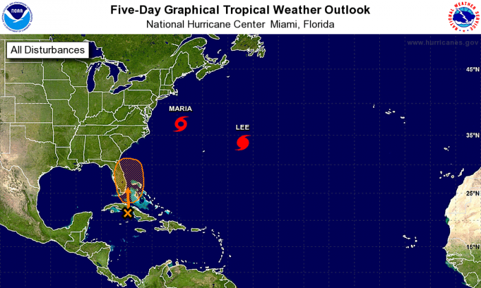 A weather pattern south of Cuba is being monitored as a potential tropical storm. (National Hurricane Center/NOAA)