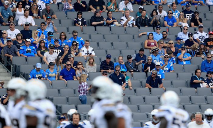 The audience during the first half of a game between the Los Angeles Chargers and the Miami Dolphins at StubHub Center in Carson, Calif., on Sept. 17, 2017. (Sean M. Haffey/Getty Images)