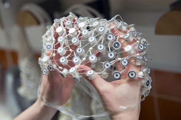 A file photo of an electroencephalogram (EEG) cap, used to study brain activity. (Oli Scarff/Getty Images)