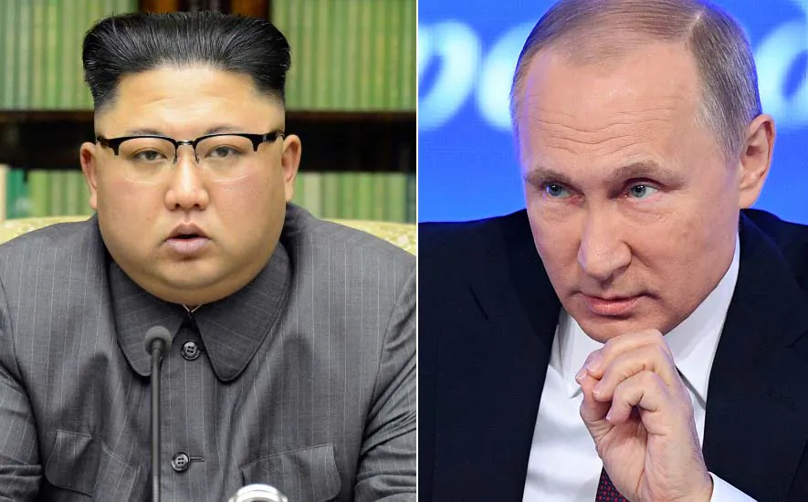 This combined photo shows North Korean leader Kim Jong-un (L) (KCNA via Reuters) and Russian President Vladimir Putin (Natalia Kolesnikova/AFP/Getty Images)
