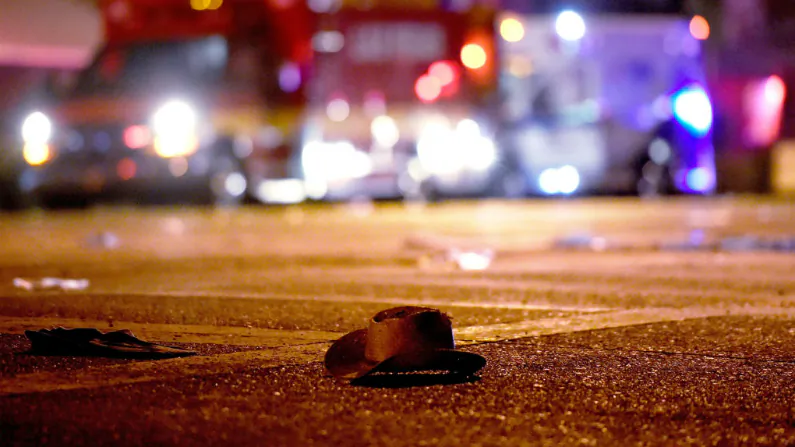 A cowboy hat lays in the street after shots were fired near a country music festival on Oct. 1, 2017 in Las Vegas. (David Becker/Getty Images)