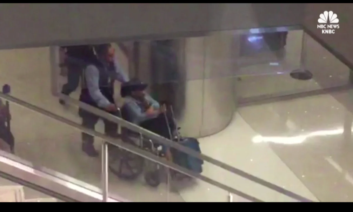 Footage obtained by NBC purportedly showing Marilou Danley, the 62-year-old girlfriend of Las Vegas shooter Stephen Paddock, upon her arrival at the Los Angeles airport on Oct. 3, 2017. (Screenshot via NBC)