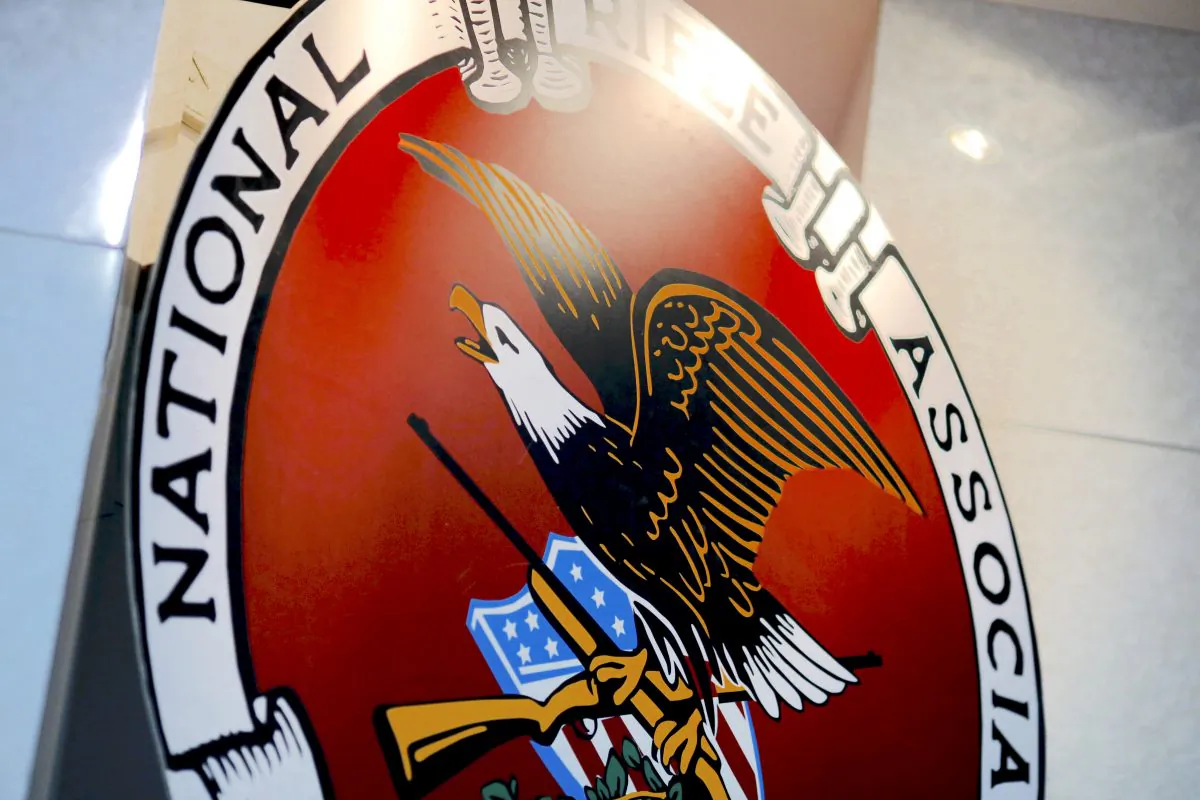 The logo of the National Rifle Association is seen at an outdoor sports trade show on February 10, 2017 in Harrisburg, Penn. (DOMINICK REUTER/AFP/Getty Images)