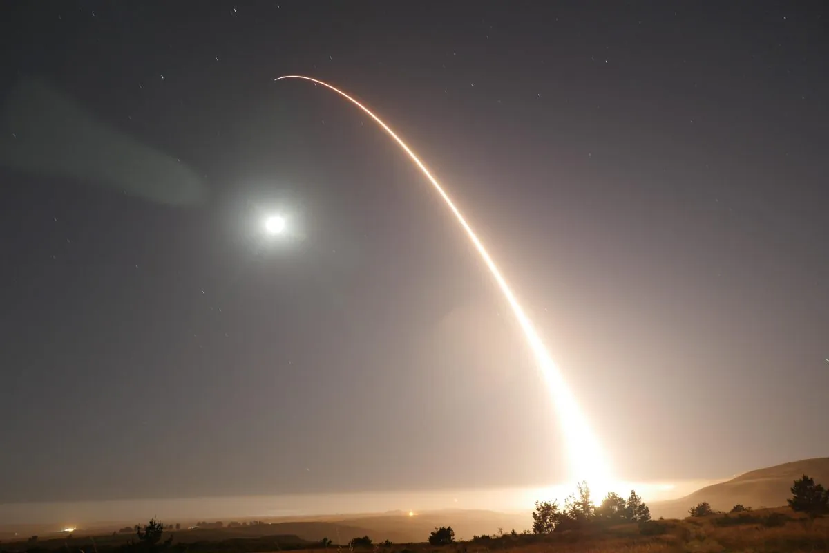 An unarmed Minuteman III intercontinental ballistic missile launches during an operational test at Vandenberg Air Force Base, Calif., on May 3. Defense Department officials cited the need for consistent Congressional support for modernizing and maintaining effective nuclear deterrent systems. (Air Force photo by 2nd Lt. William Collette)