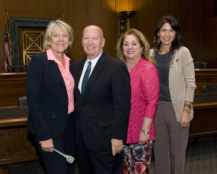 (L-R) Women Impacting Public Policy (WIPP) President Jane Campbell, House Ways and Means Committee Chairman Kevin Brady, WIPP board member Rebecca Boenigk and Rep. Kristi Noem at the WIPP congressional luncheon in Washington on Oct 4, 2017. (Courtesy of WIPP)