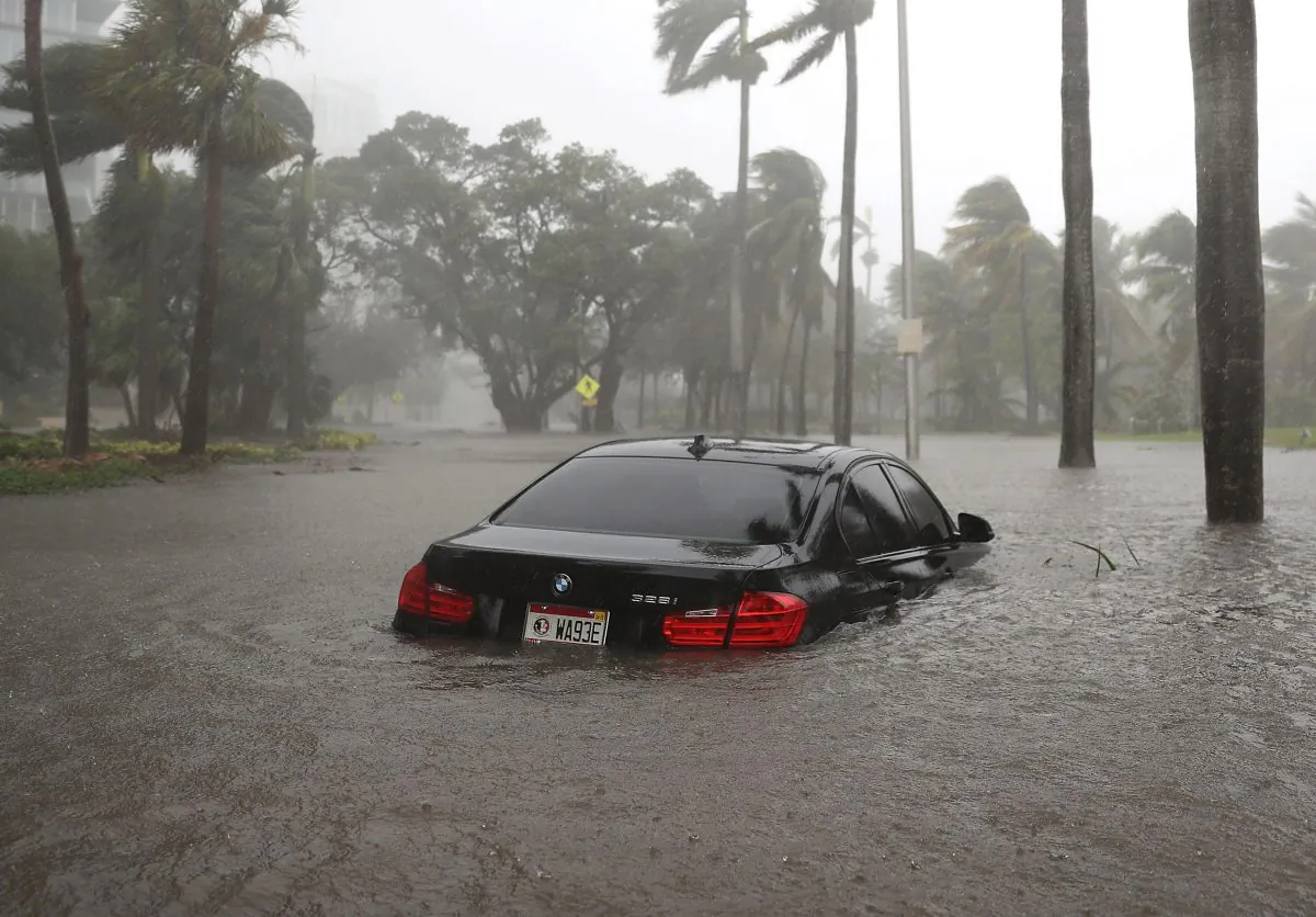 A car is submerged in a flooded street following Hurricane Irma  Miami on Sept. 10, 2017. (Joe Raedle/Getty Images)