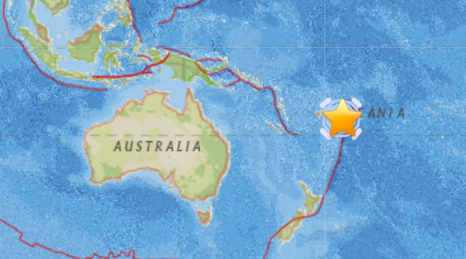 The map of a 6.1 magnitude earthquake near the Tonga archipelago in the Pacific Ocean on Oct. 8, 2017. (USGS)