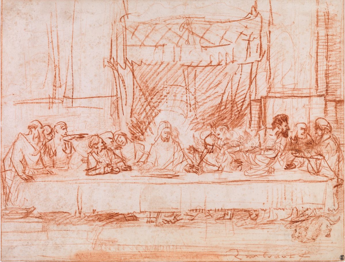 "The Last Supper, after Leonardo da Vinci" (detail) 1634–1635 by Rembrandt van Rijn (1606–1669). Red chalk, The Metropolitan Museum of Art, Robert Lehman Collection, 1975. (The Metropolitan Museum of Art)