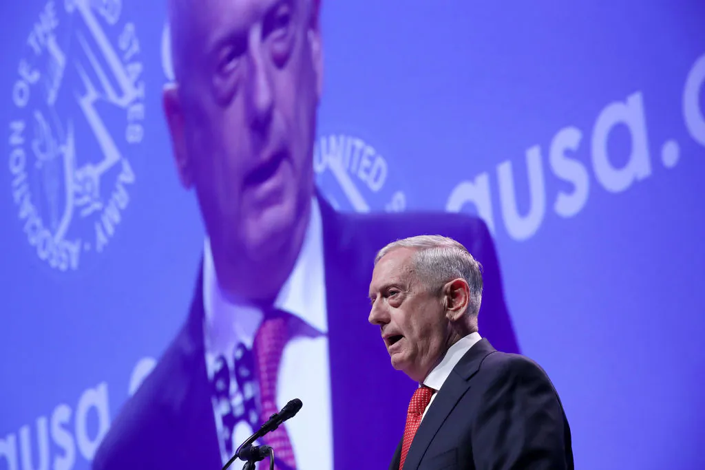 U.S. Defense Secretary James Mattis delivers the keynote address during the Association of the United States Army's annual meeting and exposition at the Washington Convention Center in Washington, DC on Oct. 9, 2017. The 2017 expo's theme is "Building Readiness: America's Army from the Great War to Multi-Domain Battle."  (Chip Somodevilla/Getty Images)