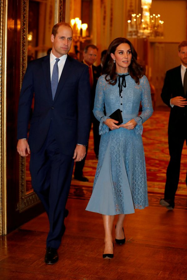 Britain’s Prince William, Duke of Cambridge, Catherine Duchess of Cambridge and Prince Harry celebrate World Mental Health Day at Buckingham Palace in London, Britain on Oct. 10, 2017. (Reuters/ Heathcliff O’Malley/Pool)
