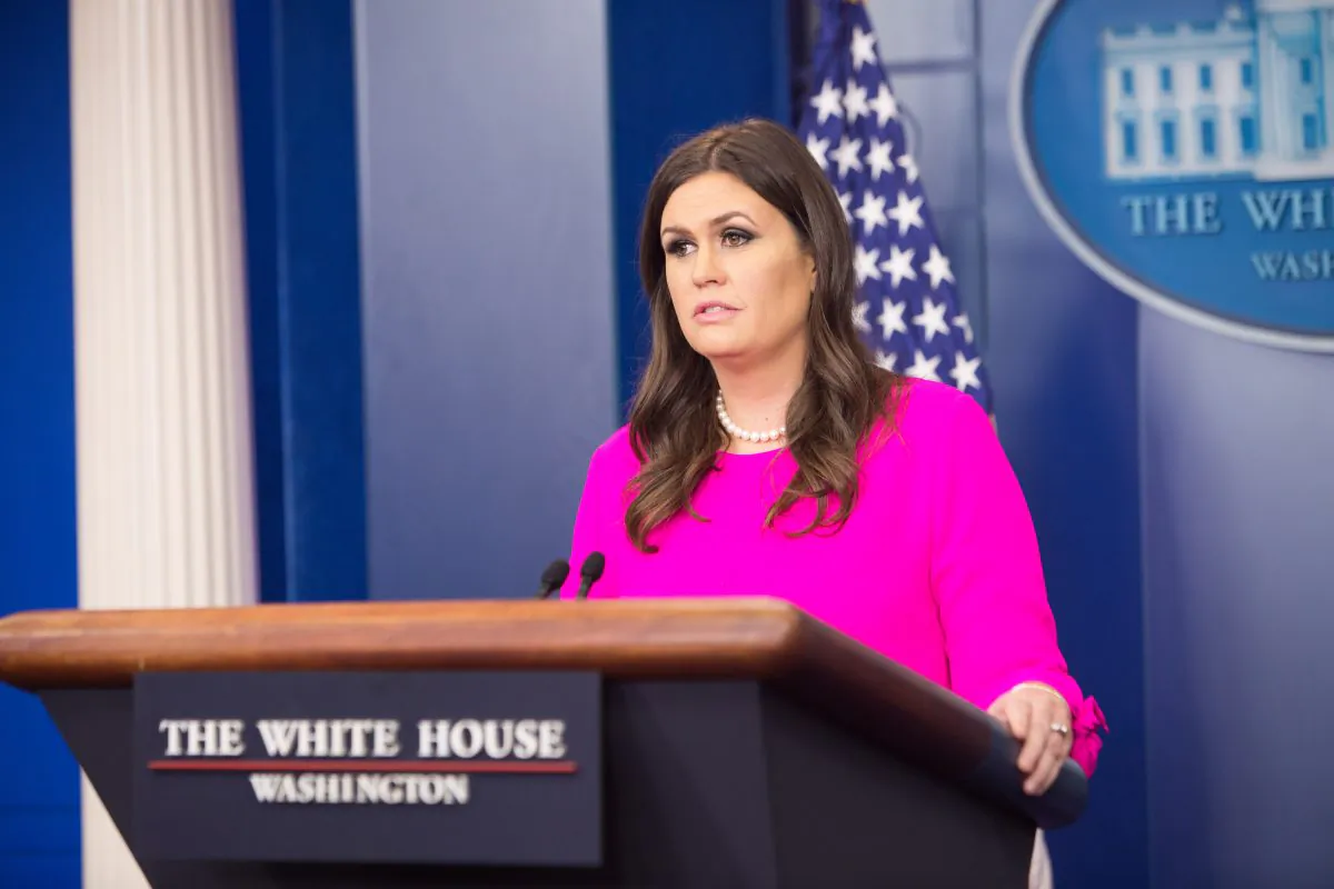 White House Press Secretary Sarah Sanders at a press briefing at the White House in Washington on Oct. 10, 2017. (Benjamin Chasteen/The Epoch Times)