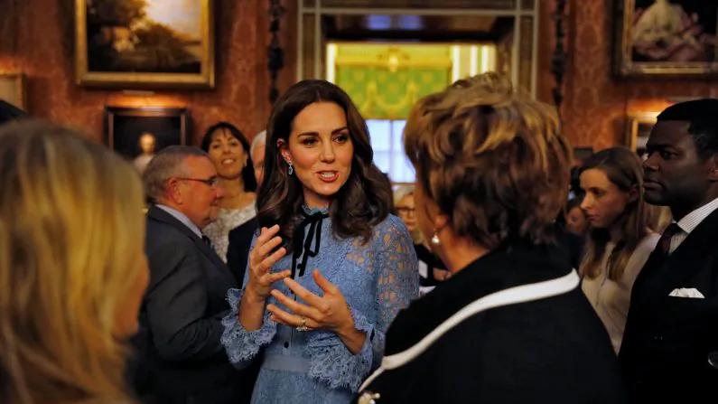 Catherine, Duchess of Cambridge celebrates World Mental Health Day at Buckingham Palace in London, Britain on Oct. 10, 2017. (Reuters/ Heathcliff O'Malley/Pool)