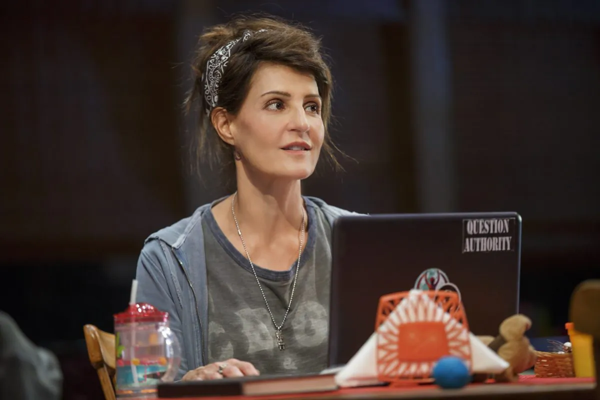 Nia Vardalos plays Sugar, an advice blogger, in “Tiny Beautiful Things.” (Joan Marcus)