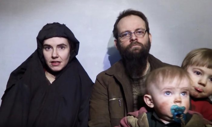 A still image from a video posted by the Haqqani terror group on Dec. 19, 2016, showing American Caitlan Coleman, her Canadian husband Joshua Boyle, and their two sons. (screenshot)