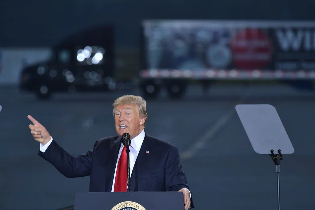 President Donald Trump speaks on tax reform, at Harrisburg International Airport in Middletown, Penn., on Oct. 11, 2017. (MANDEL NGAN/AFP/Getty Images)