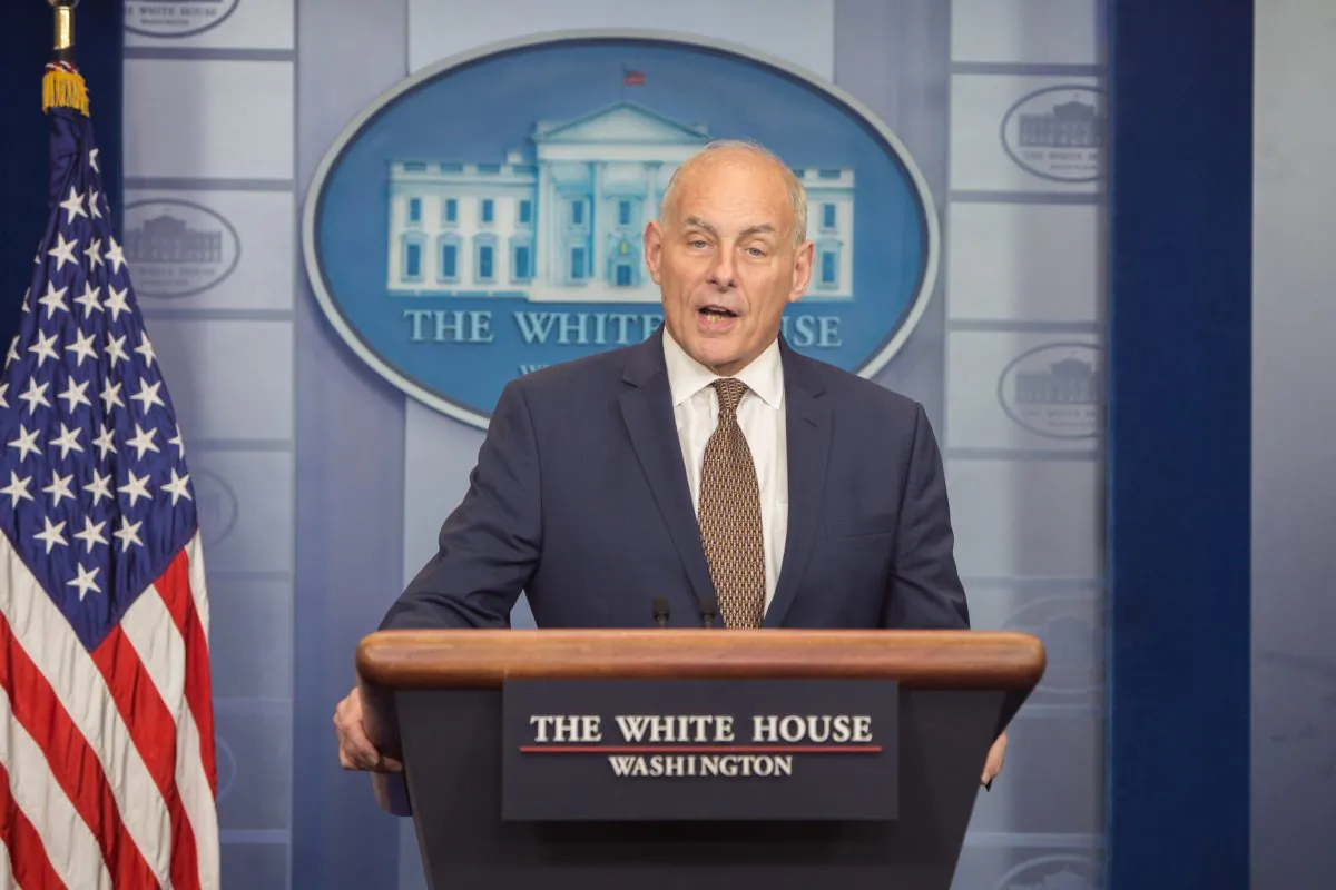White House Chief of Staff John Kelly speaks to the press at the White House in Washington on Oct. 12, 2017. (Benjamin Chasteen/The Epoch Times)