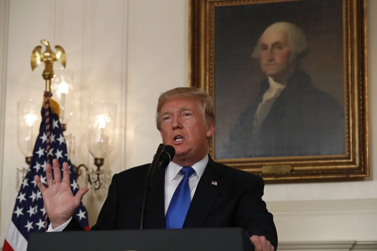 President Donald Trump speaks about the Iran nuclear deal in the Diplomatic Room of the White House in Washington on Oct. 13, 2017. (Reuters/Kevin Lamarque)