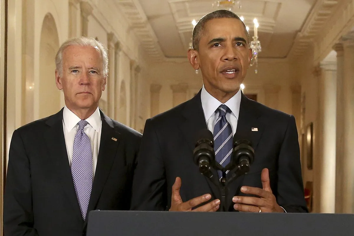 President Barack Obama, standing with Vice President Joe Biden to talk about the Iran Nuclear Deal on July 14, 2015. (Andrew Harnik/Pool/Getty Images)