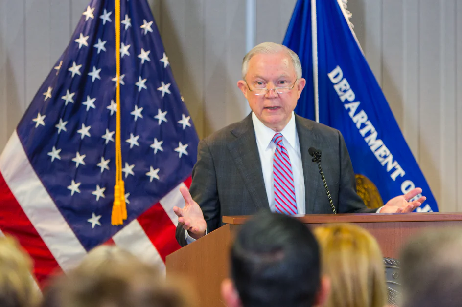 Attorney General Jeff Sessions at the headquarters of the Executive Office for Immigration Review (EOIR) in Falls Church, Va., on Oct. 12, 2017. (Benjamin Chasteen/The Epoch Times)