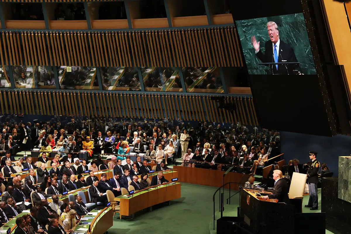 US President Donald Trump addressesthe 72Annual UN General Anniversary in New York on Sept 19, 2017. (Jewel Samad/AFP/Getty)