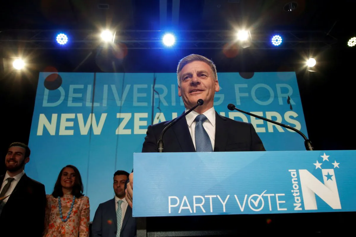 New Zealand Prime Minister Bill English speaks to supporters during an election night event in Auckland, New Zealand, Sept 23. (REUTERS/Nigel Marple/File Photo)