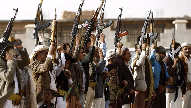 Yemen's Shiite Houthi rebels shout slogans during a gathering to mobilize more fighters to battlefronts to fight pro-government forces, on June 18, 2017, in the capital Sanaa.(Mohammed Huwais/AFP/Getty Images)