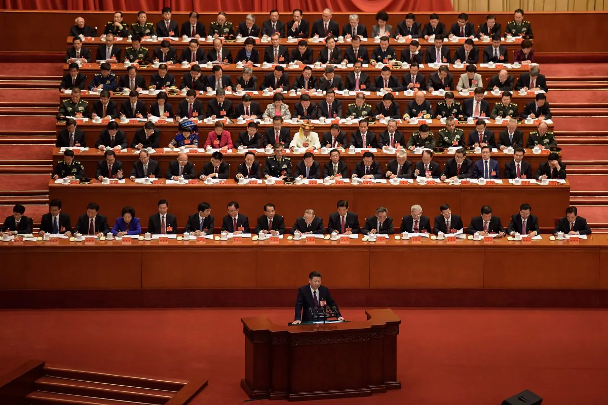 Chinese leader Xi Jinping delivers a speech during the opening
session of the 19th National Congress of the Communist Party of
China, held at the Great Hall of the People in Beijing on Oct. 18, 2017. (Etienne Oliveau/Getty Images)