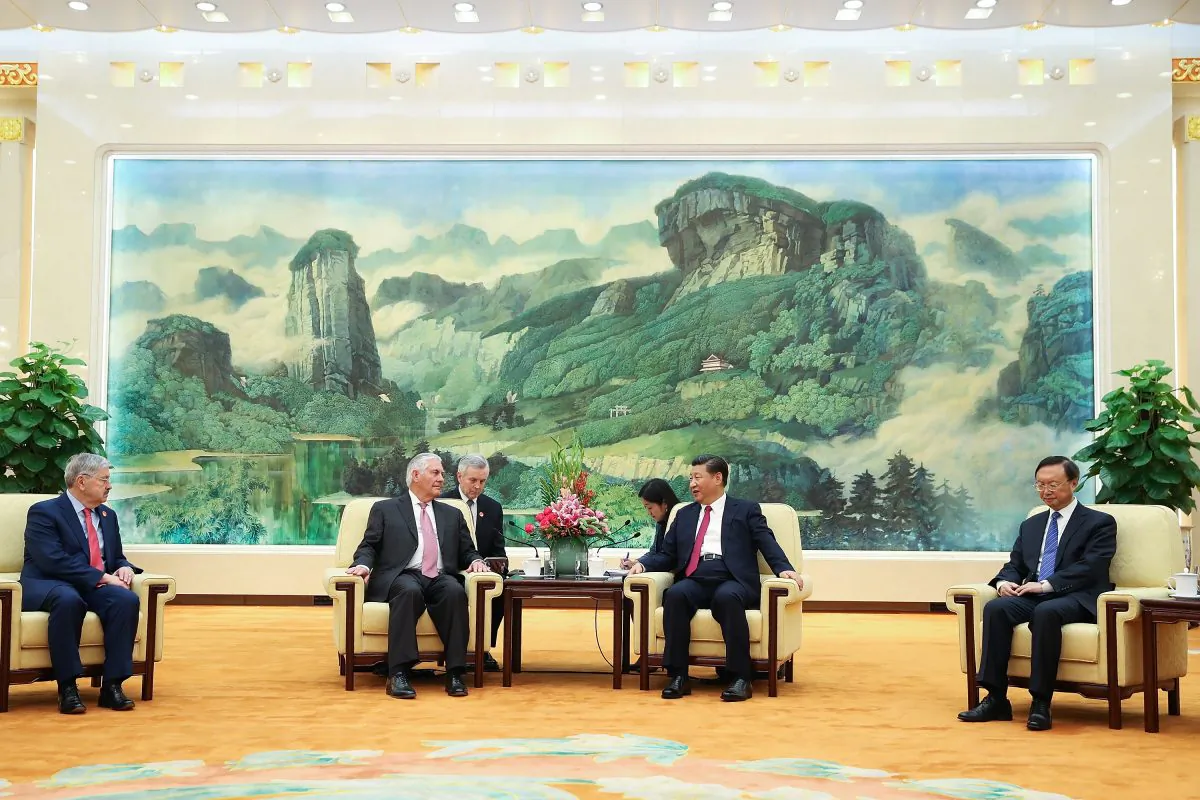 U.S. Secretary of State Rex Tillerson (L) meeting with Chinese leader Xi Jinping  at the Great Hall of the People in Beijing, China on Sept. 30, 2017. (Lintao Zhang/Pool/Getty Images)