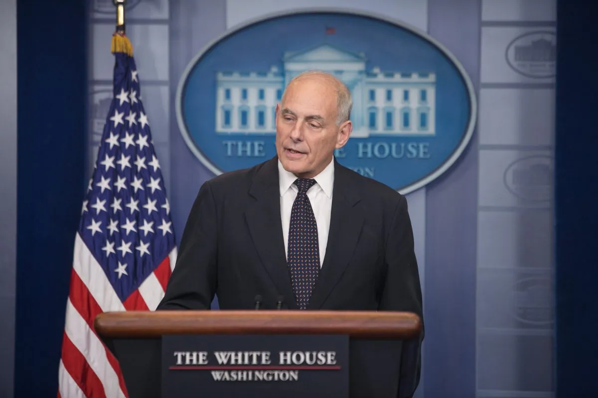 White House Chief of Staff John Kelly speaks to the press at the White House in Washington on Oct. 19, 2017. (Benjamin Chasteen/The Epoch Times)
