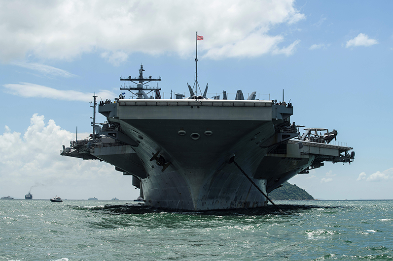 The USS Ronald Reagan (CVN-76) aircraft carrier is seen during a port visit in Hong Kong on October 2, 2017. ( Anthony Wallace/AFP/Getty Images)