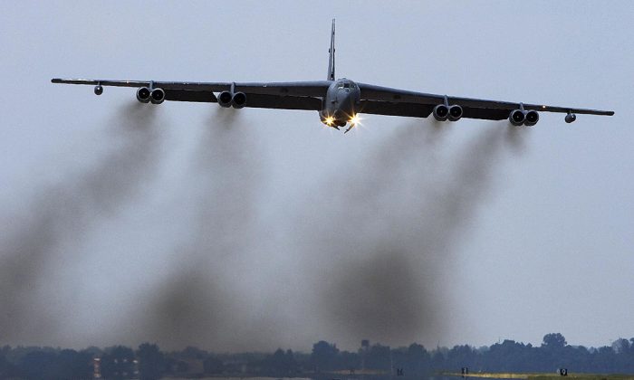 A B-52H long-range bomber, part of the U.S. Eight Air Force, 2nd Bomb Wing fleet, takes off Sept. 19, 2007 from Barksdale Air Force Base in Louisiana.  (Paul J Richards/AFP/Getty Images)
