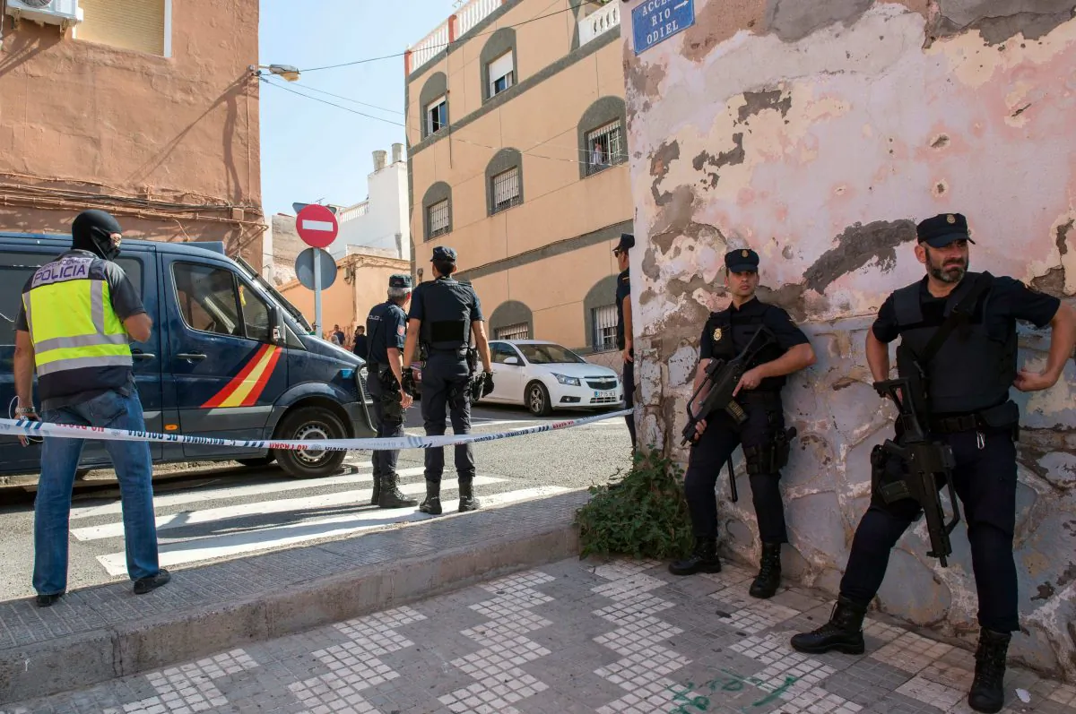 Police officers take part in an anti-jihad operation in the Spanish enclave of Melilla, on Sept. 6, 2017.
Police in Spain and Morocco have arrested six members of a suspected terror cell who were preparing "large-scale attacks", officials in both countries said. (BLASCO DE AVELLANEDA/AFP/Getty Images)