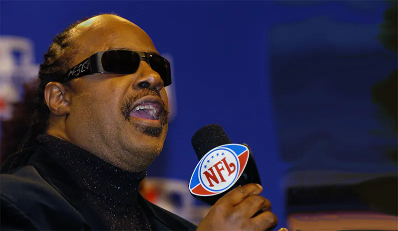 Stevie Wonder at a Super Bowl XL Pregame and anthem press conference Feb. 2, 2006 in Detroit. (Al Messerschmidt/Getty Images)