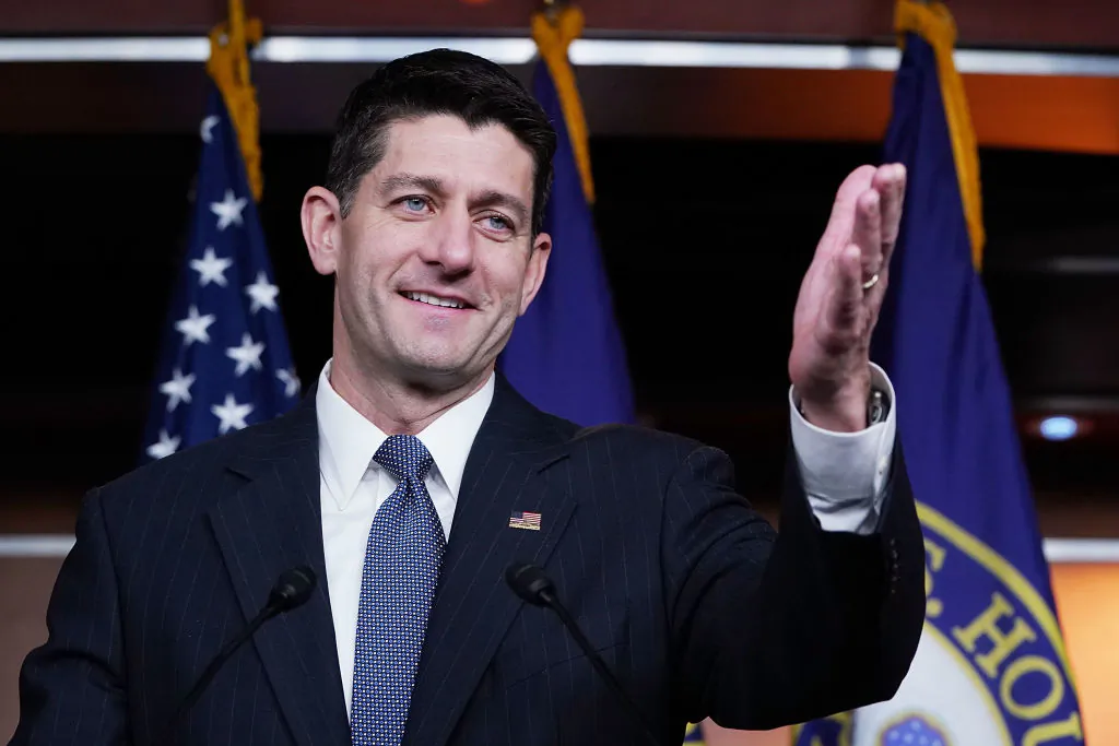 Speaker of the House Paul Ryan (R-WI) answers reporters' questions during his weekly news conference at the U.S. Capitol in Washington, DC on Oct. 26, 2017. Moments before Ryan conducted his news conference, the House passed a fiscal 2018 budget 216 to 212, beginning a process for the Senate to move forward on an overhaul of the tax code.  (Chip Somodevilla/Getty Images)