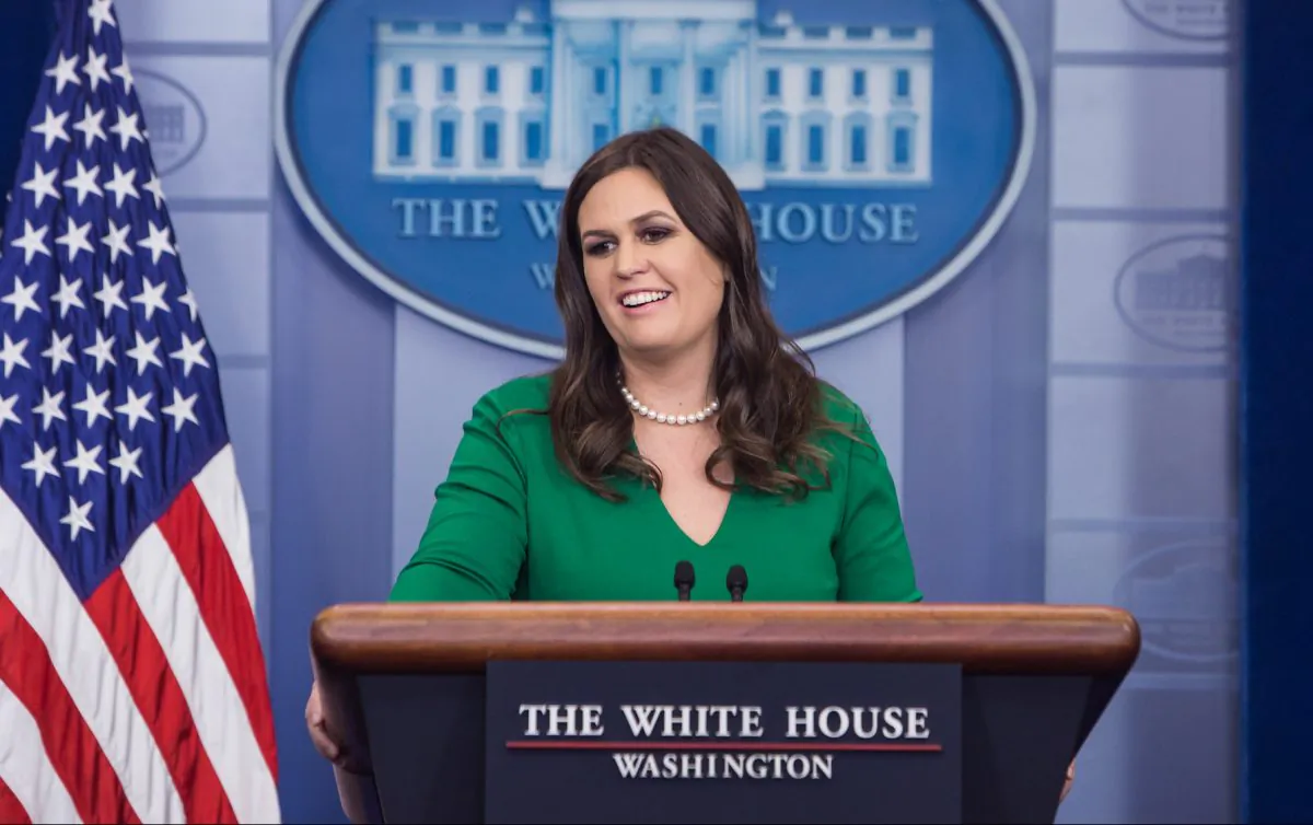 White House Press Secretary Sarah Sanders speaks during a press briefing on Oct. 27, 2017. (Samira Bouaou/The Epoch Times)