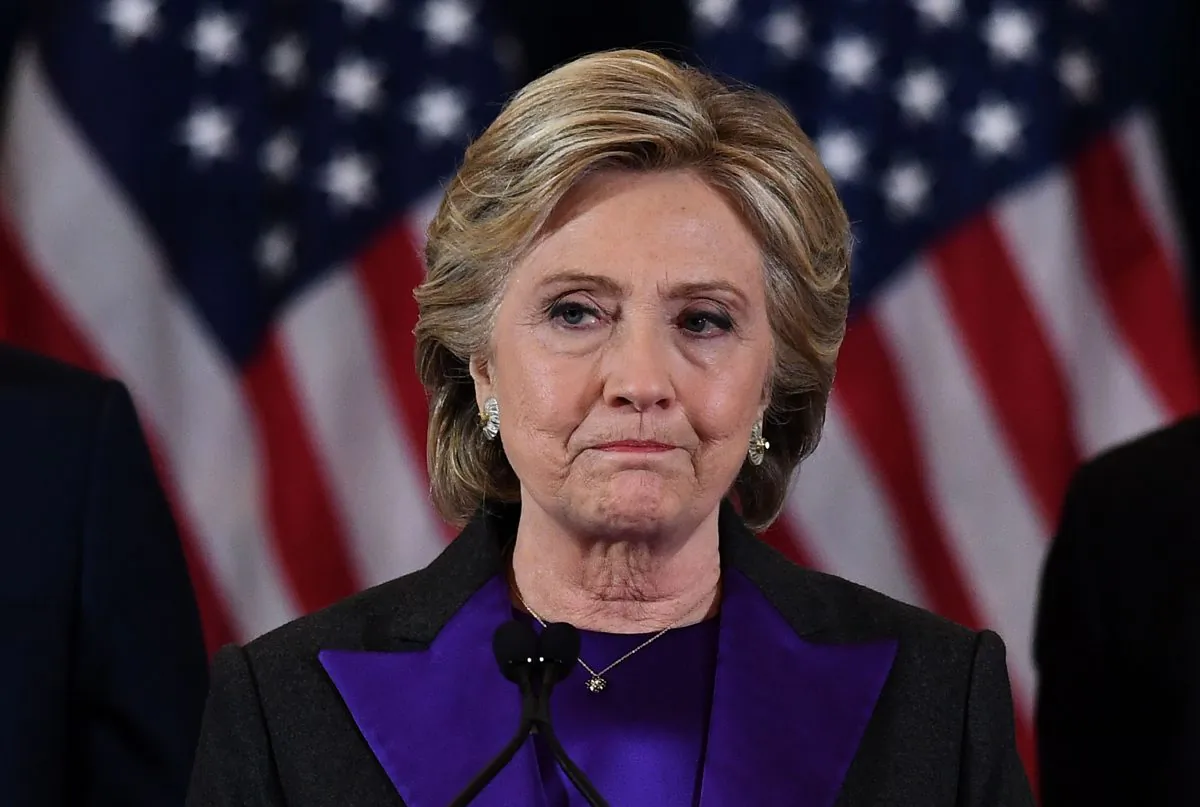 Democratic presidential candidate Hillary Clinton makes a concession speech after being defeated by Republican president-elect Donald Trump in New York on Nov. 9, 2016. (Jewel Samad/AFP/Getty Images)