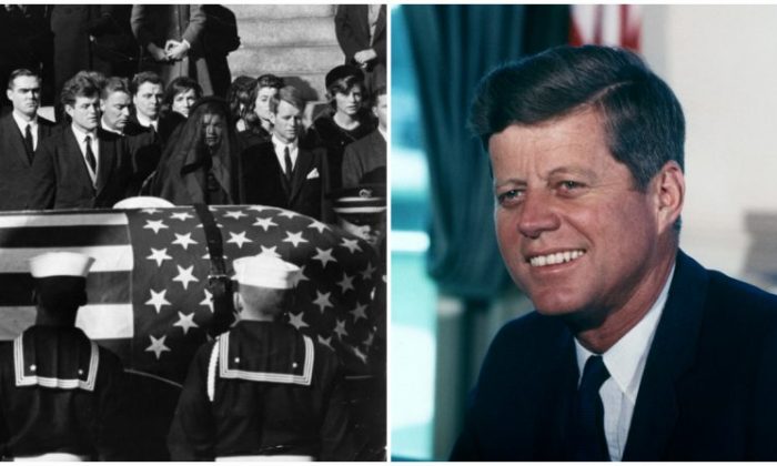(L) Photo from John F. Kennedy's funeral.  (R) John F. Kennedy. (PublicGetty Images/ Public Domain)