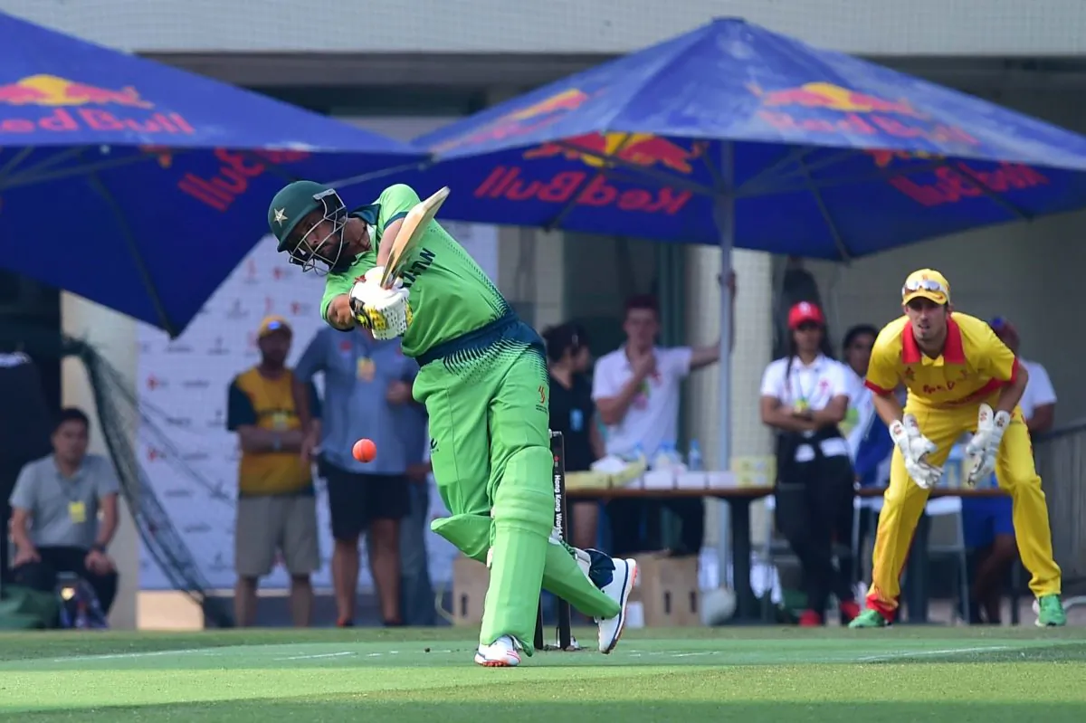 Anwar Ali of Pakistan hits out during their match against MCC in the Hong Kong World Cricket Sixes at Kowloon Cricket Club on Saturday Oct 28, 2017. Pakistan finished as top team after the round robin matches on Day 1 of the two day tournament. (Bill Cox/Epoch Times)