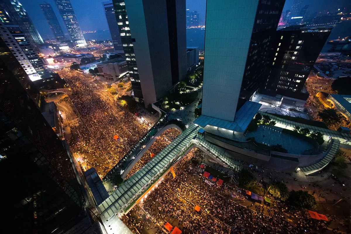 The streets of Hong Kong's financial district, filled with protesters demanding universal suffrage in local elections on Sept. 30, 2014. (Anthony Kwan/Getty Images)