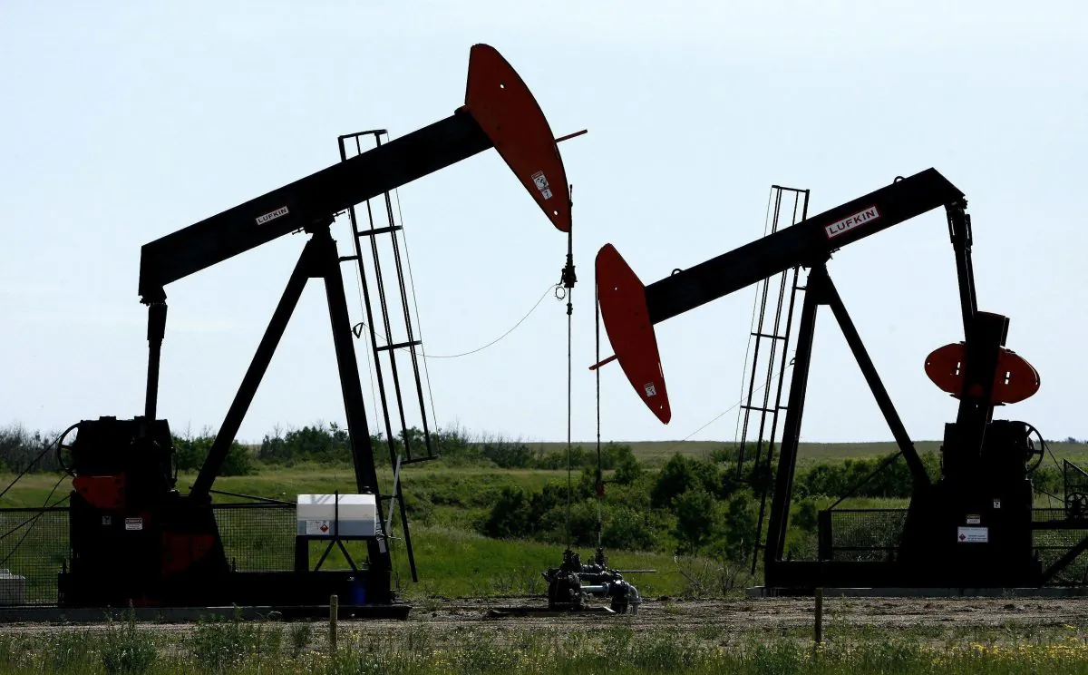 Pumpjacks at work pumping crude oil near Stettler, Alta., in a file photo. (The Canadian Press/Larry MacDougal)