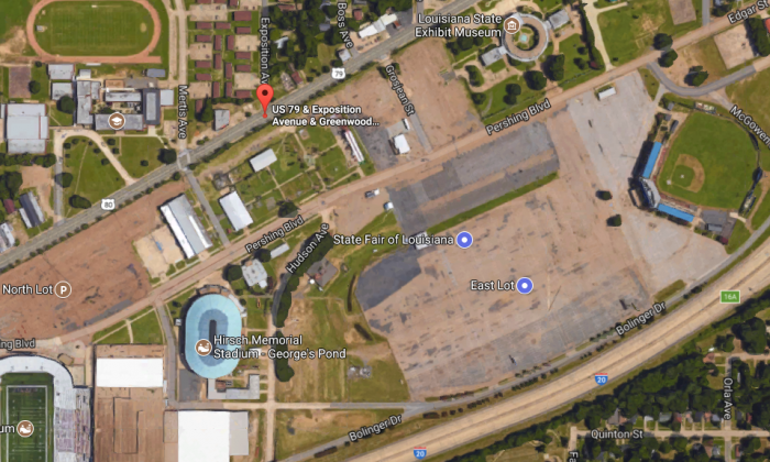 The approximate location of an Oct. 26, 2017, shooting north of Louisiana State Fair venue in Shreveport, La. (Screenshot via Google Maps)