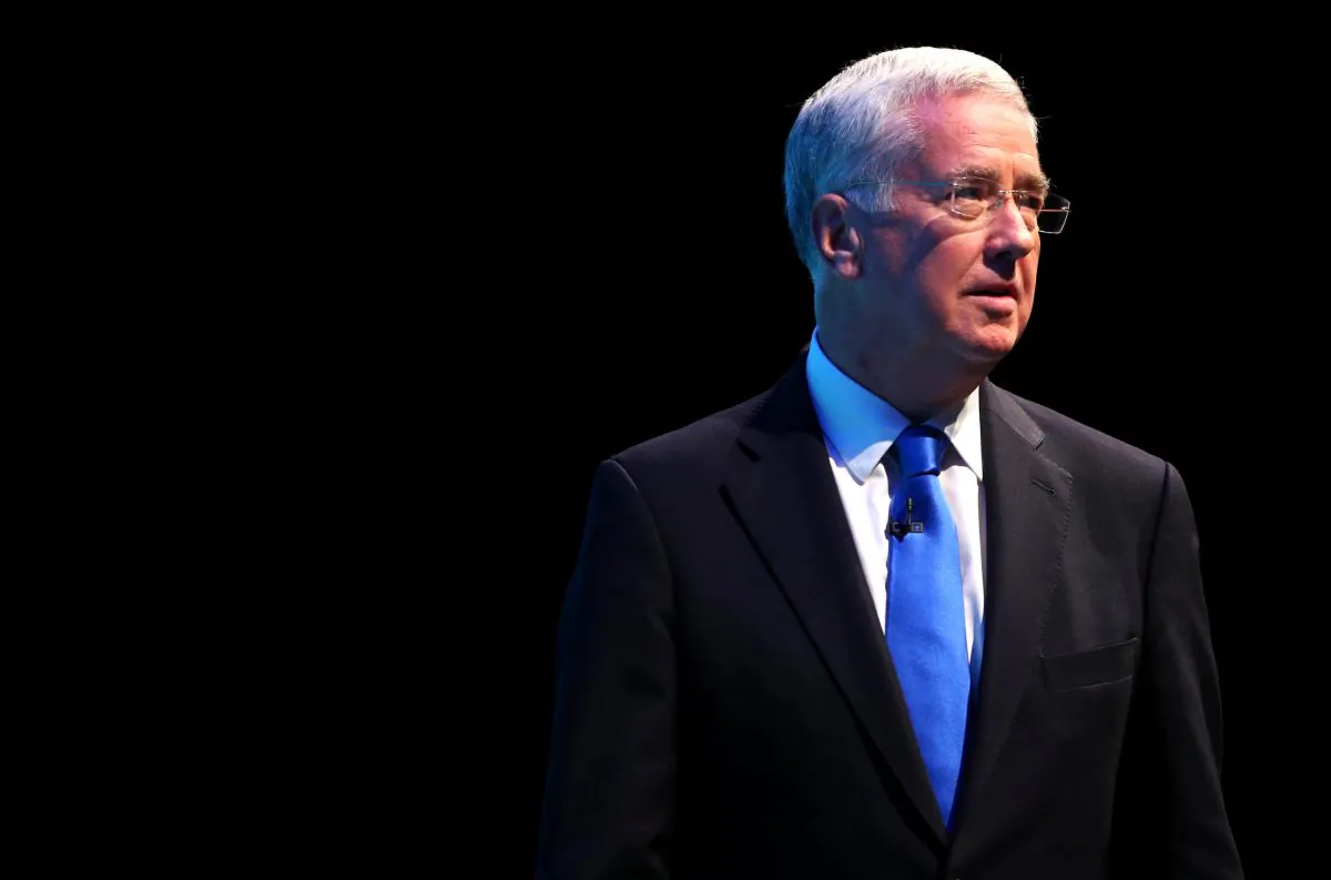 Britain's Secretary of State for Defence Sir Michael Fallon addresses the Conservative Party conference in Manchester, on Oct. 3, 2017. (REUTERS/Hannah McKay)