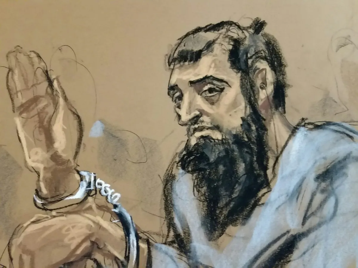 Sayfullo Saipov, the suspect in the New York City truck attack, is seen in this courtroom sketch appearing in Manhattan federal courtroom in a wheelchair in New York, NY, U.S., Nov. 1, 2017. (REUTERS/Jane Rosenberg)