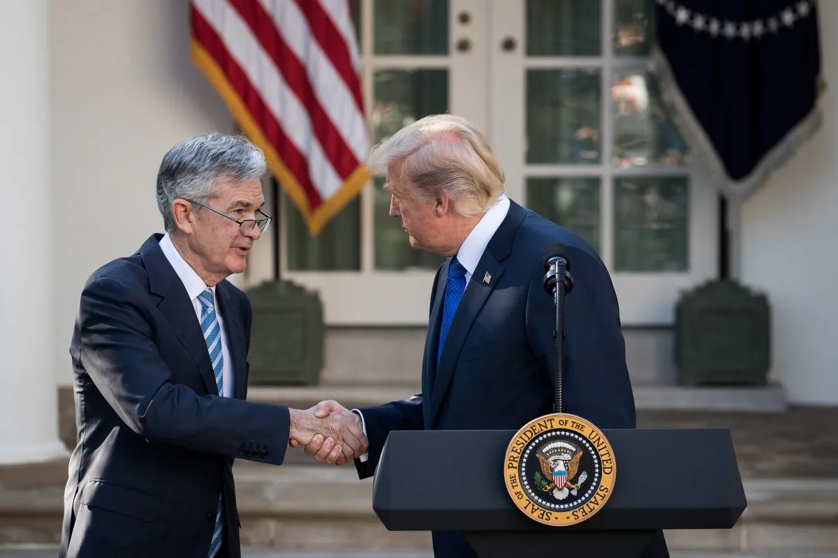 President Donald Trump shakes hands with his then nominee for chairman of the Federal Reserve, Jerome Powell, in the Rose Garden of the White House on Nov. 2., 2017. (Drew Angerer/Getty Images)